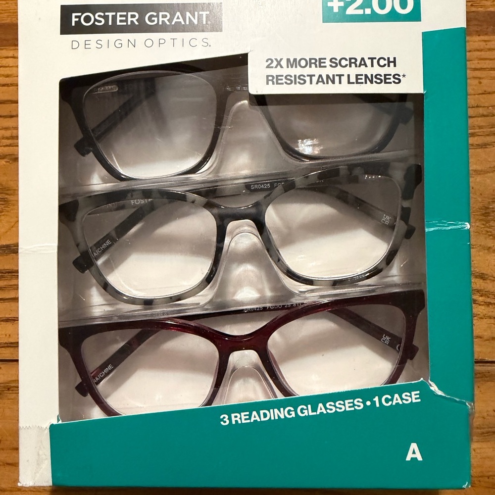 Foster Grant Cat Eye Reading Glasses +2.00 | Open Box | 3 pairs | Like New